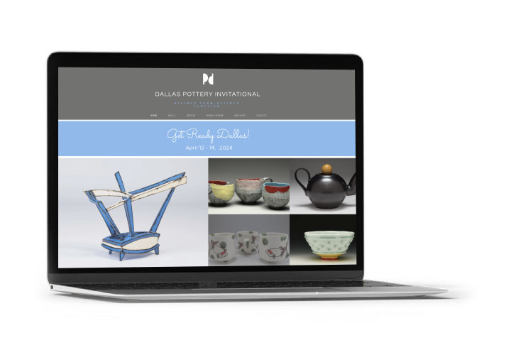 Image of laptop with the Dallas Pottery Invitational website on it